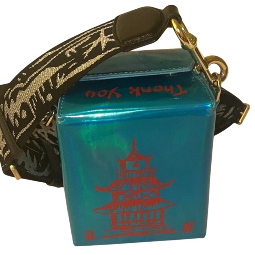 3AM Forever Chinese Takeout Box Purse Metallic Blue Crossbody Novelty Bag